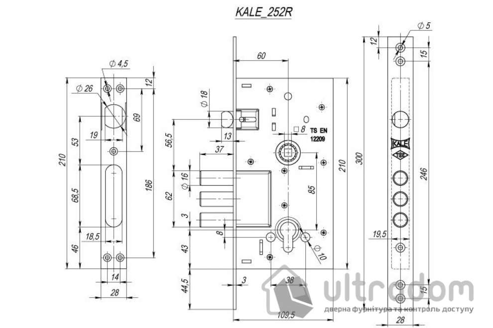 Замок врезной цилиндровый KALE 252 R (252R0000078)