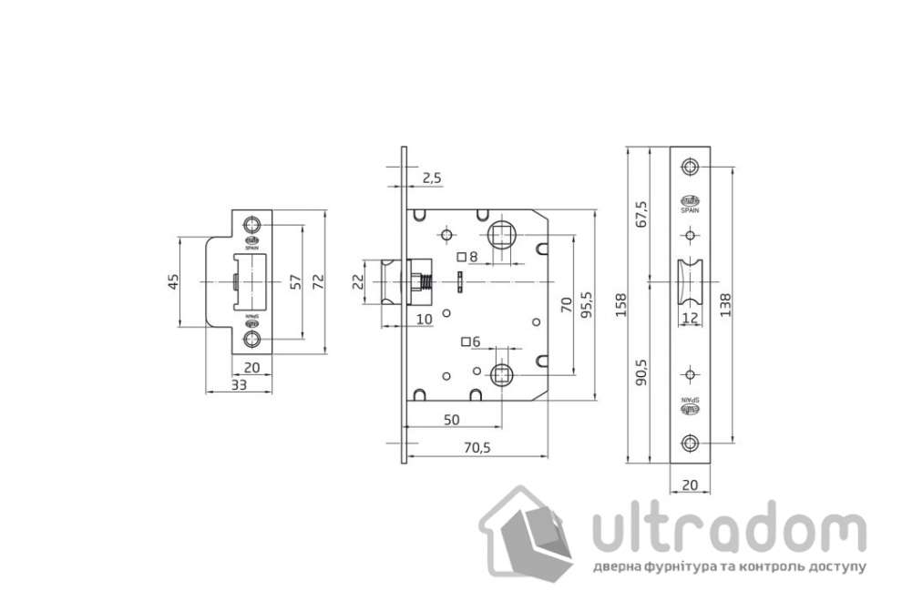 Врезной межкомнатный замок WC AMIG мод.4100 70 мм, латунь (6274)