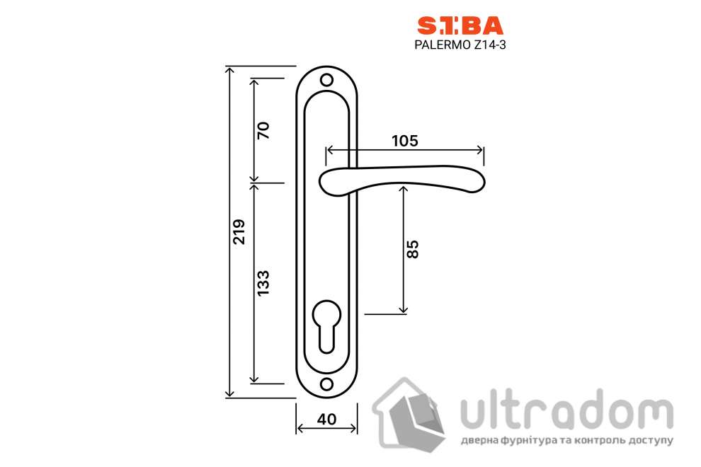 Ручка на планке под цилиндр (62-85 мм) SIBA PALERMO, хром