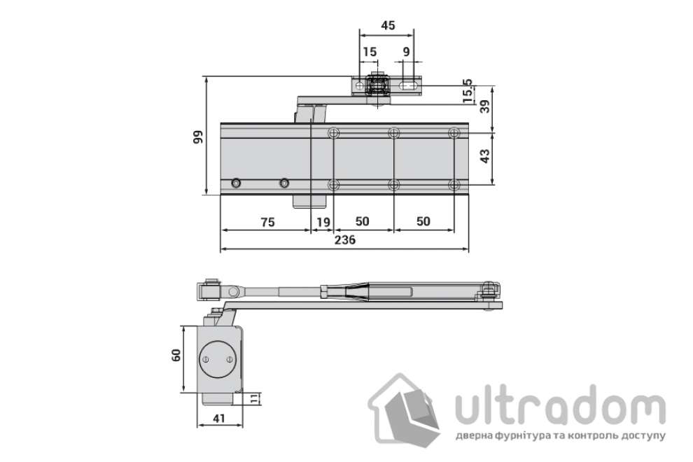 Дверной доводчик CISA C1610.03.0.45 Professional Plus2 BC STD до 80 кг FIRE