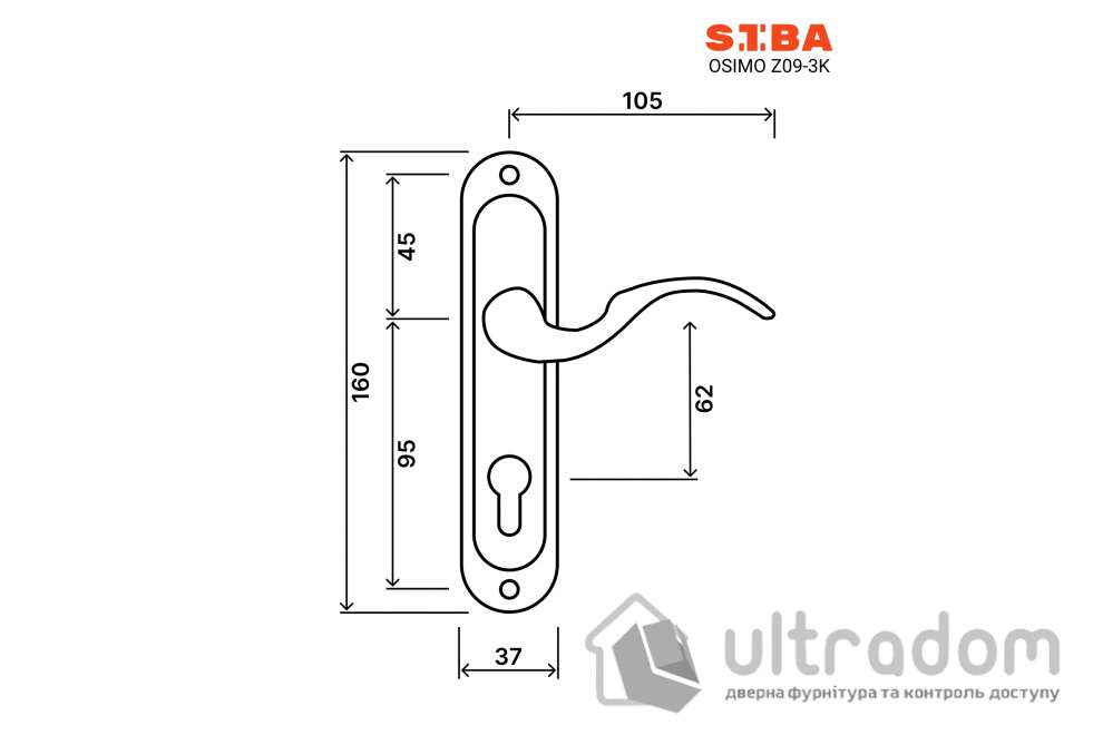 Дверная ручка на планке под ключ (62 мм) SIBA OSIMO, тёмное золото (Z09 3K 90 90)