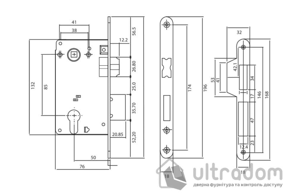 Замок врезной SIBA 10585/P-50 мм, матовый никель SN (10585/P SN)