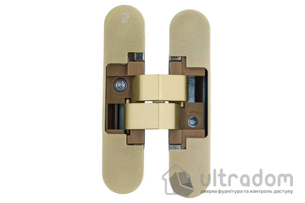 Скрытая петля Profitlock PL150 3D – 24×110 мм, для дверей 40 кг, матовое золото
