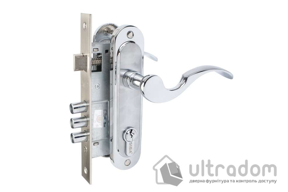 Комплект врезного замка с ручками SIBA Osimo 62 мм з цилиндром, матовый хром/хром (Z09-3K0705+10038СР+62СКА)