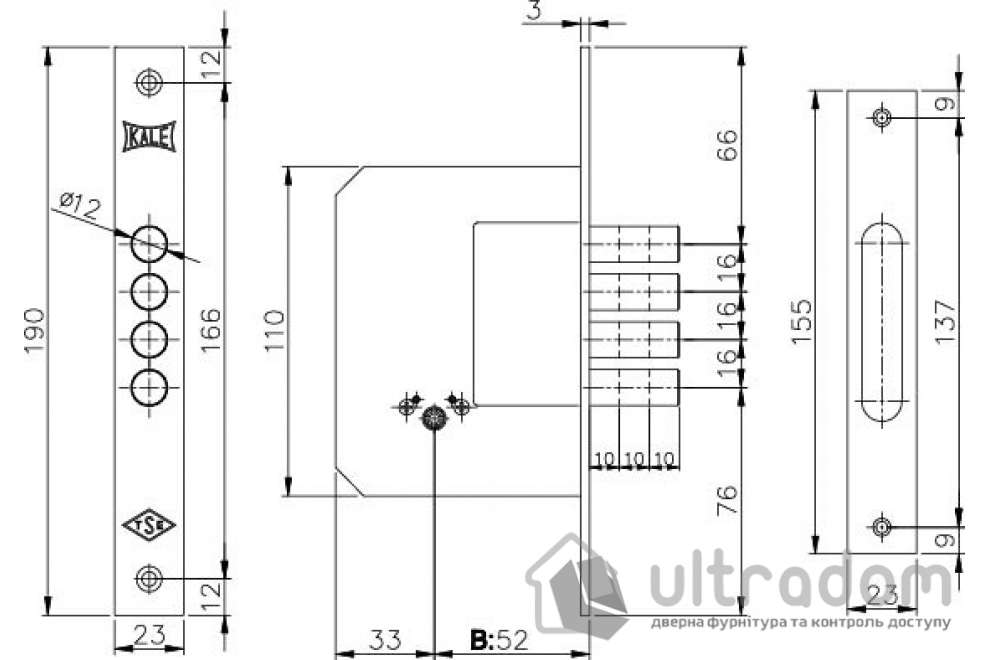 Замок дополнительный KALE 189/4MF, крестовый ключ (3 шт), латунь (189-4MF/3-РВ)