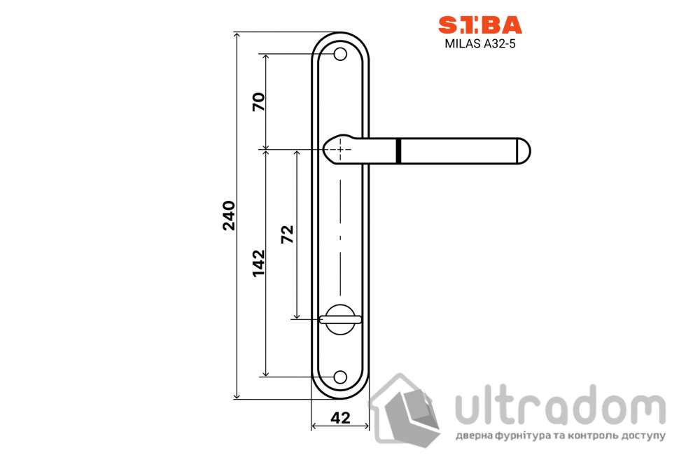Ручка межкомнатная WC (72 мм) на планке SIBA MILAS, матовый никель/хром (A32 5 22 07|72)