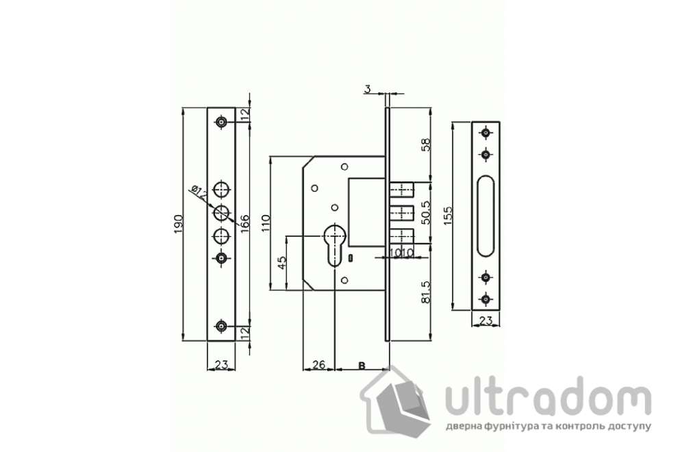 Замок дополнительный KALE 189 3M, никель (189-3M-NP)