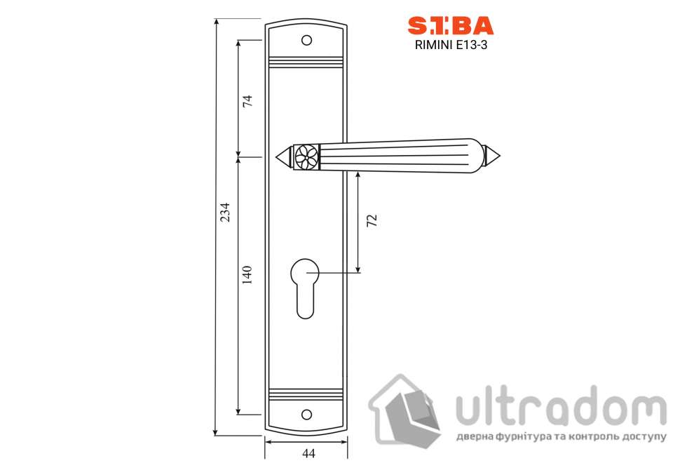 Ручка на планке под цилиндр (72 мм) SIBA RIMINI мат. античная бронза (Е13 3 82 82 72)
