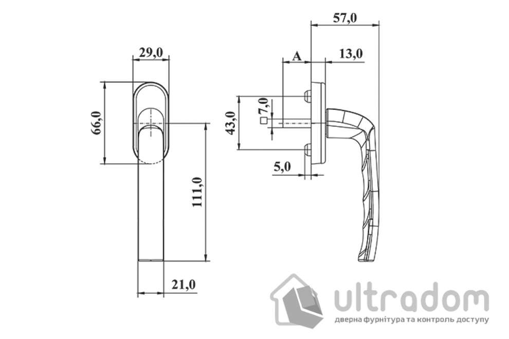 Ручка оконная ASTEX Kronos WH 001, белая (WH 001/37 RAL9016)