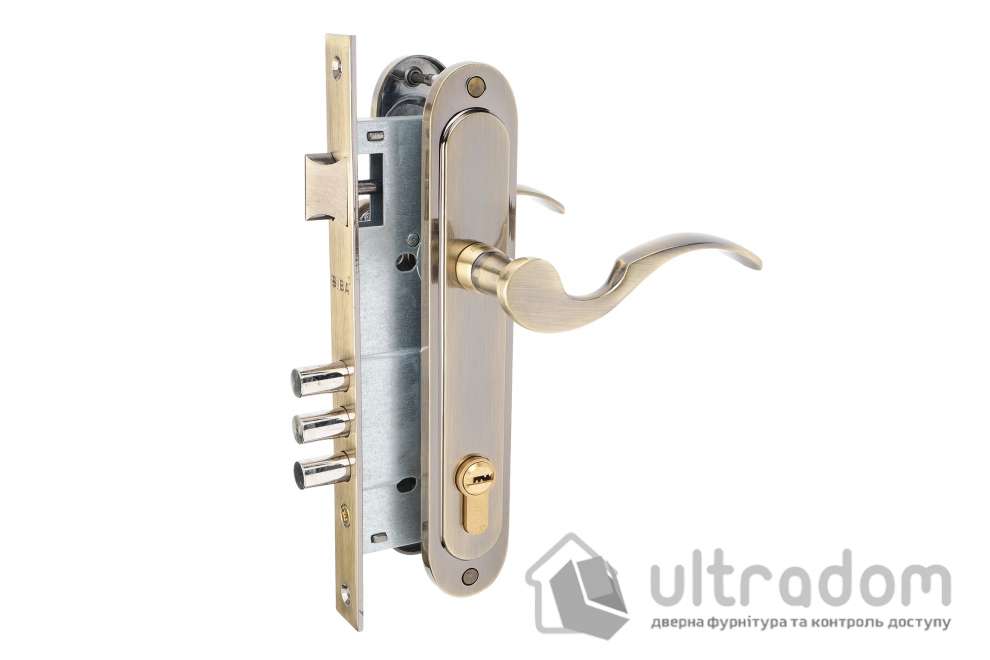 Комплект врезного замка с ручками SIBA Osimo 85 мм з цилиндром, античная бронза (Z0938080+101523MRAB+68B)