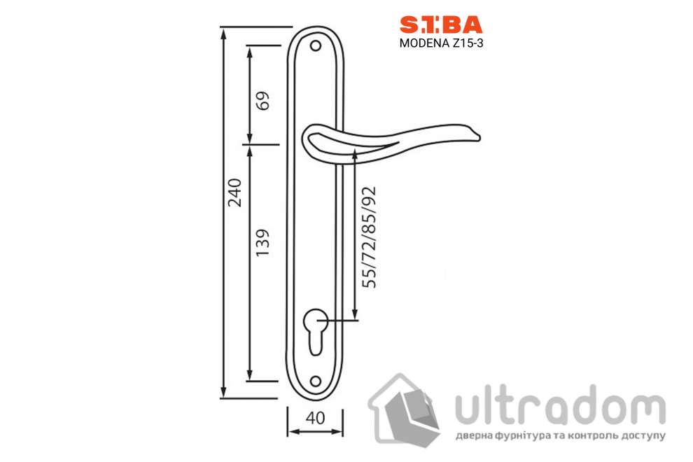 Дверная ручка на планке под ключ (55-92 мм) SIBA Modena, матовый кофе/тёмное золото