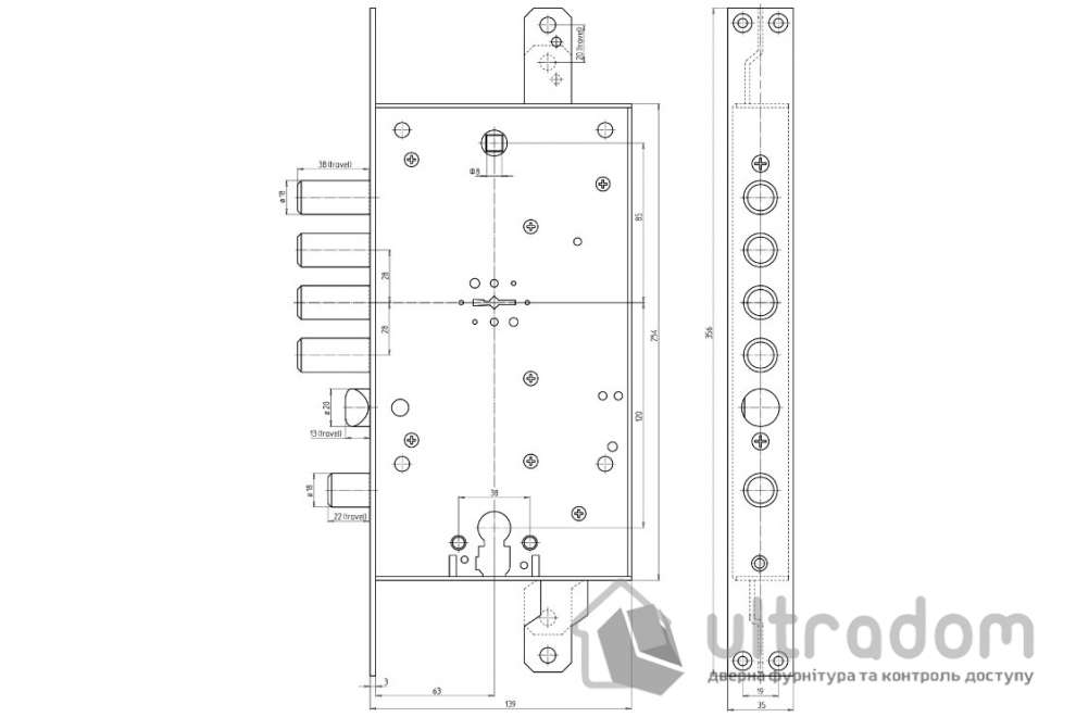 Замок врезной CR DUAL DM-PE STOP 5/100