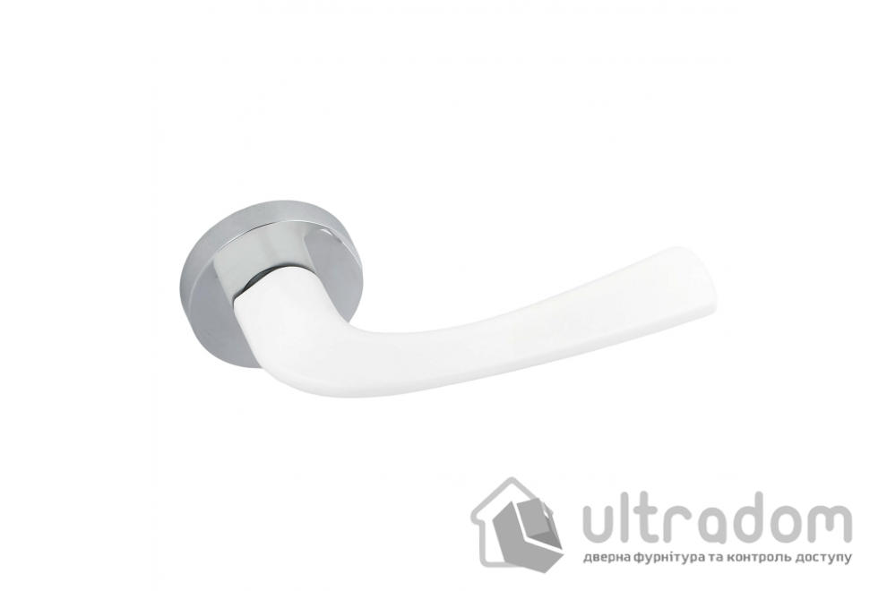 Дверная ручка на розетке SIBA Ledi, хром полированный с белойвставкой