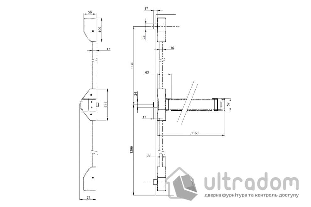 Замок TESA для эвакуационного выхода накладной QUICK3SL 1200 мм