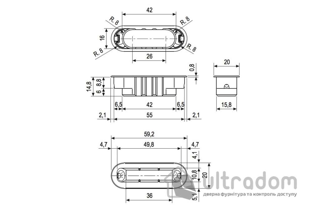 Ответная планка MINIMAL для магнитного замка AGB Polaris, бронза коричневая (B02402.05.22)