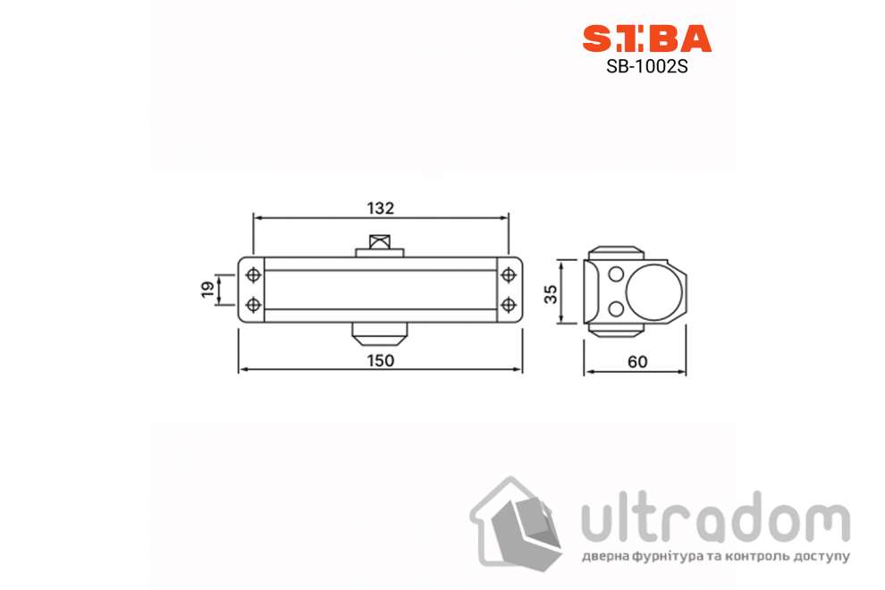 Доводчик двери SIBA SB-1002S EN2 до 45 кг фиксация HOLD-OPEN