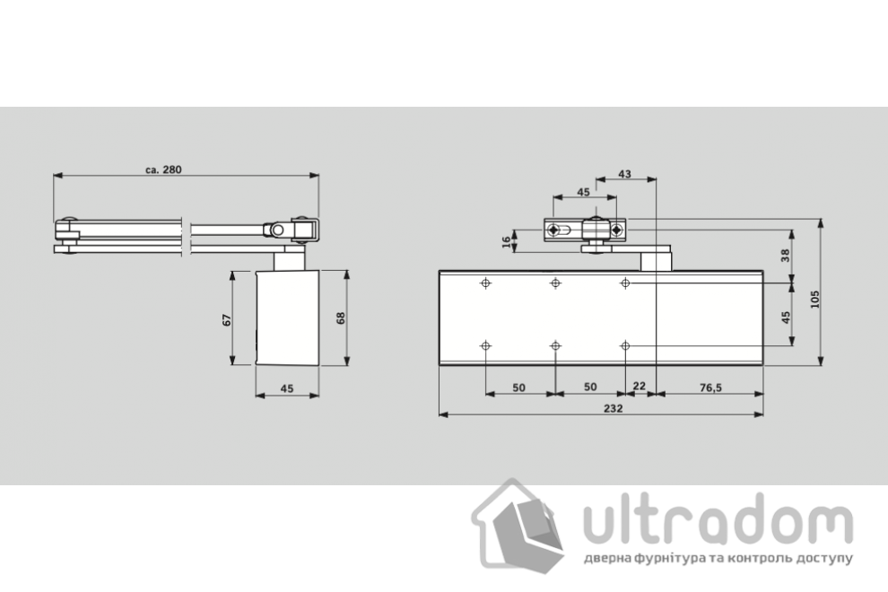 Доводчик дверной Dorma TS 72 EN2-4, дверь до 80 кг (корпус)