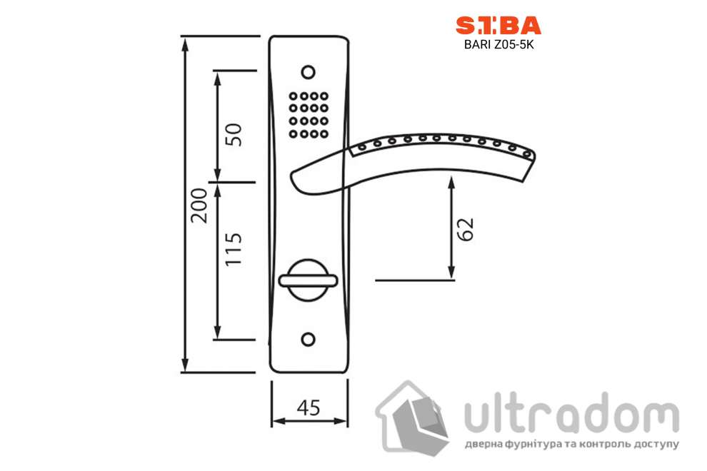 Ручка межкомнатная WC на планке (62 мм) SIBA Bari, мат.никель/золото (Z05 5K 22 90)