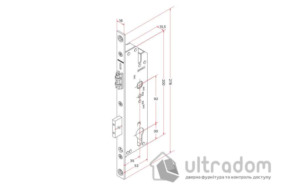 Замок с роликом AXOR D1015 92/35 мм, для металлопластиковых дверей