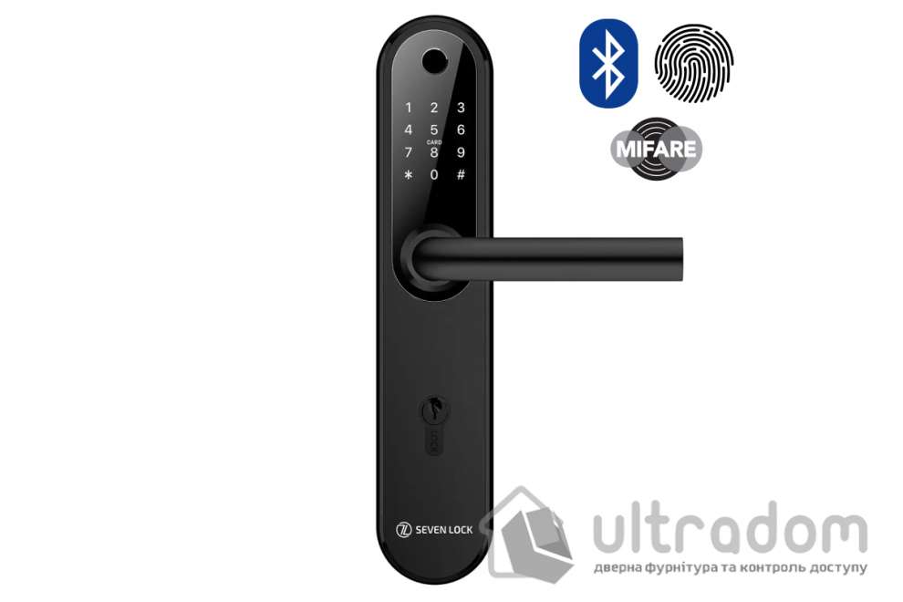 Умный дверной биометрический замок SEVEN LOCK SL-7768BF (85мм) black (без врезной части)