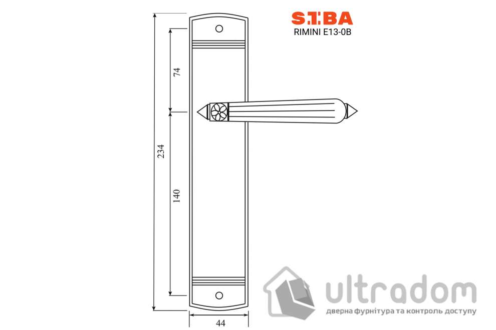 Ручка межкомнатная проходная на планке SIBA RIMINI матовое античное серебро (Е13 0В 84 84)