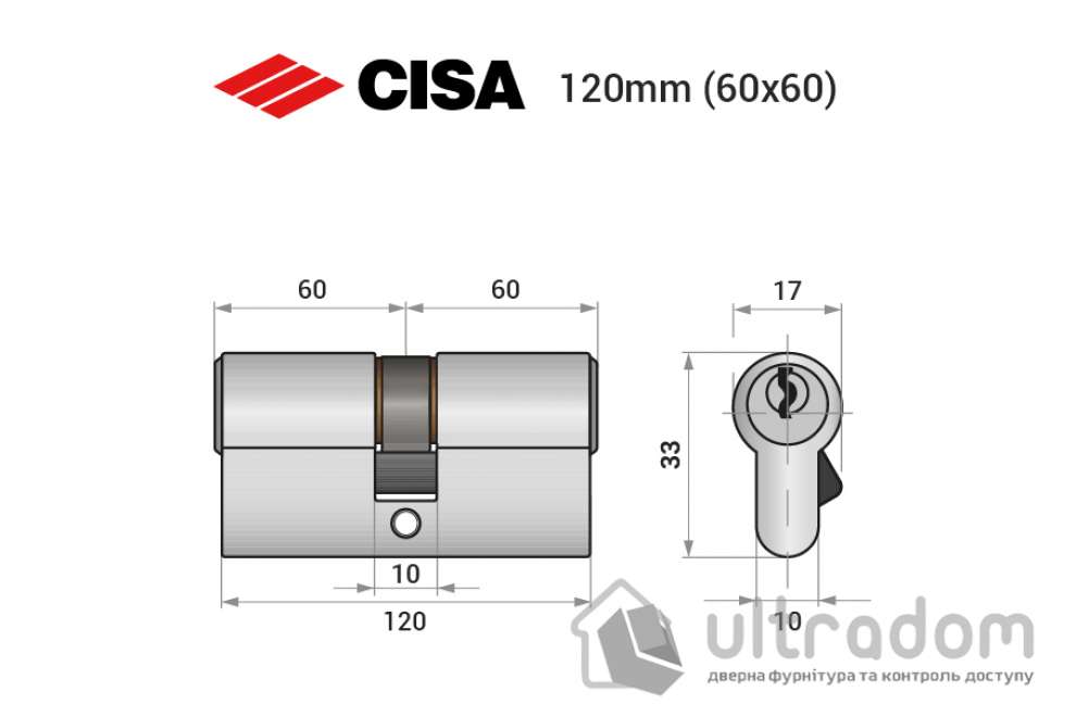 Цилиндр дверной CISA C2000 ключ-ключ, 120 мм