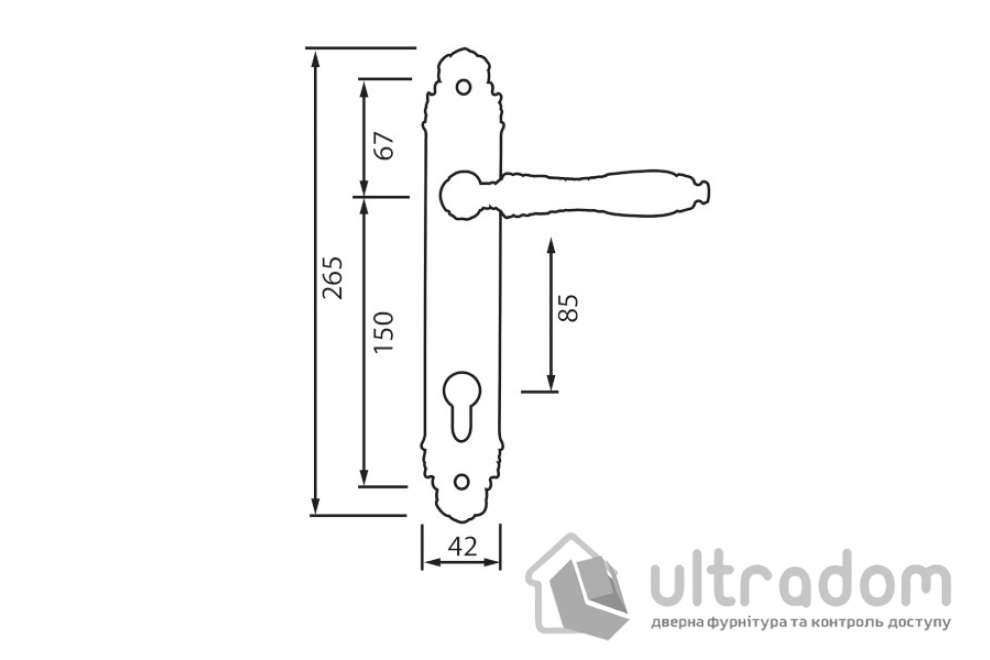 Дверная ручка на планке под ключ (85мм) SIBA Victoria, матовый кофе (Z41 3 85 85)