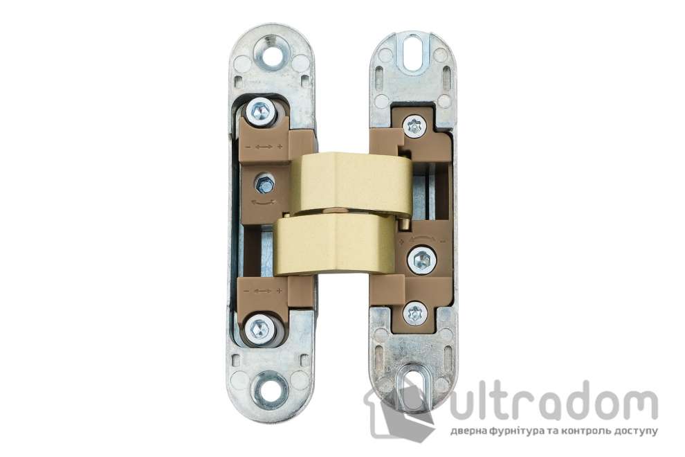 Скрытая петля Profitlock PL150 3D – 24×110 мм, для дверей 40 кг, матовое золото