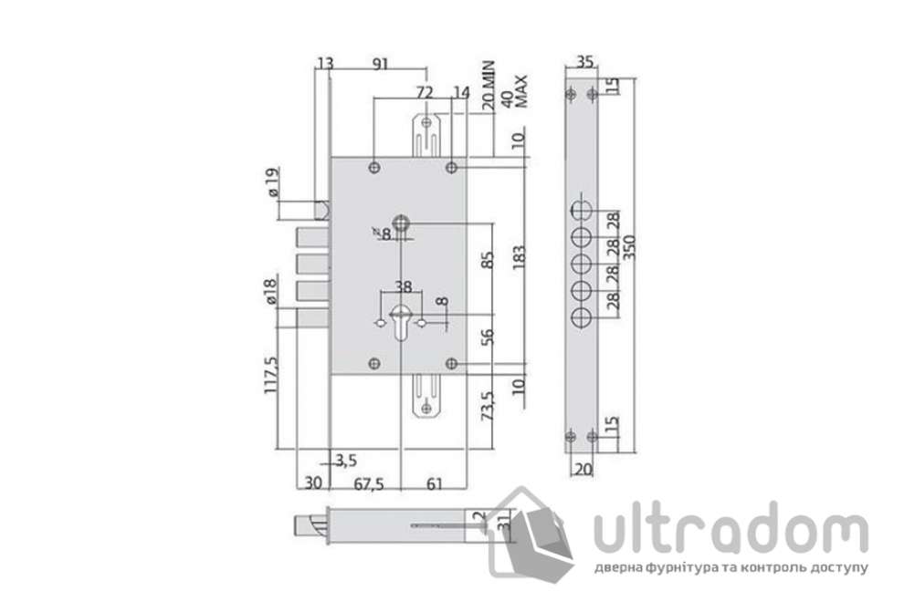 Замок врезной цилиндровый CISA 56835 Comfortlock (BS67,5*85мм)