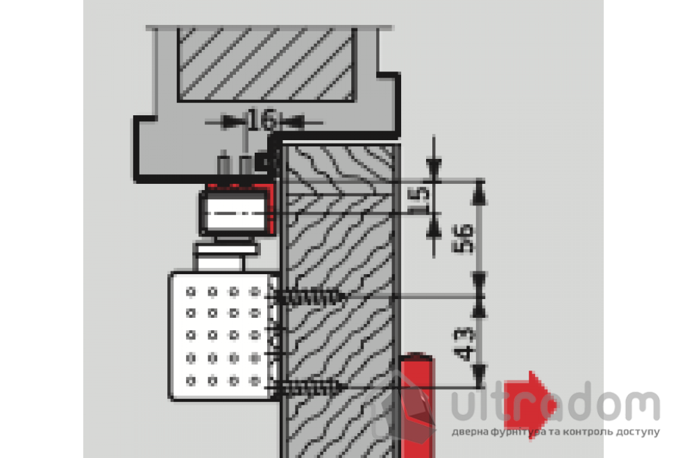 Угловая монтажная пластина Dorma для скользящего канала DORMA TS 91, 92, 93