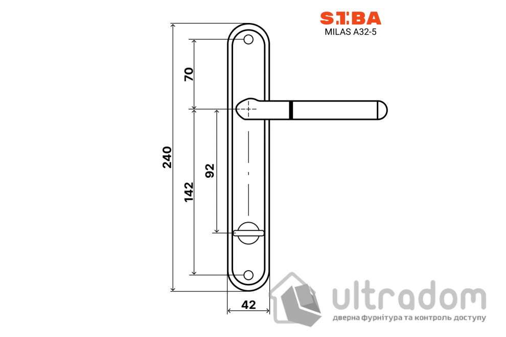 Ручка межкомнатная WC (92 мм) на планке SIBA MILAS, матовый никель/хром (A32 5 22 07|92)