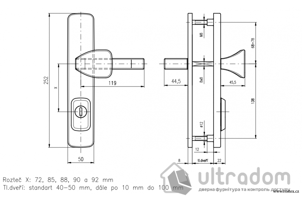 Дверная ручка на планке ROSTEX ASTRA RX-50 ручка-ручка 90 мм нерж.сталь матовая