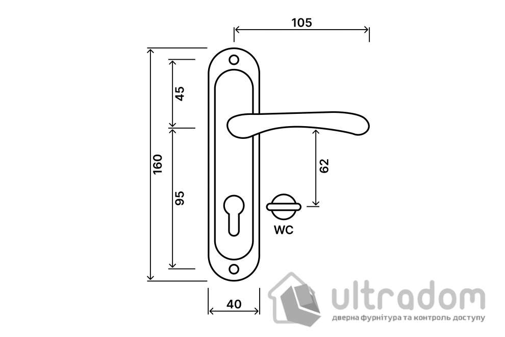 Ручка межкомнатная WC (62мм) на планке SIBA Palermo, полированная латунь (Z14 5K 01 01)