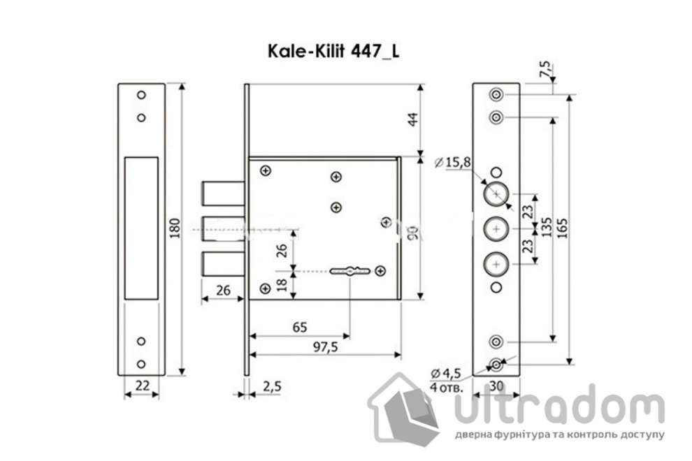 Замок врезной Kale 447L, сувальдный (4 кл.) BS67,5мм