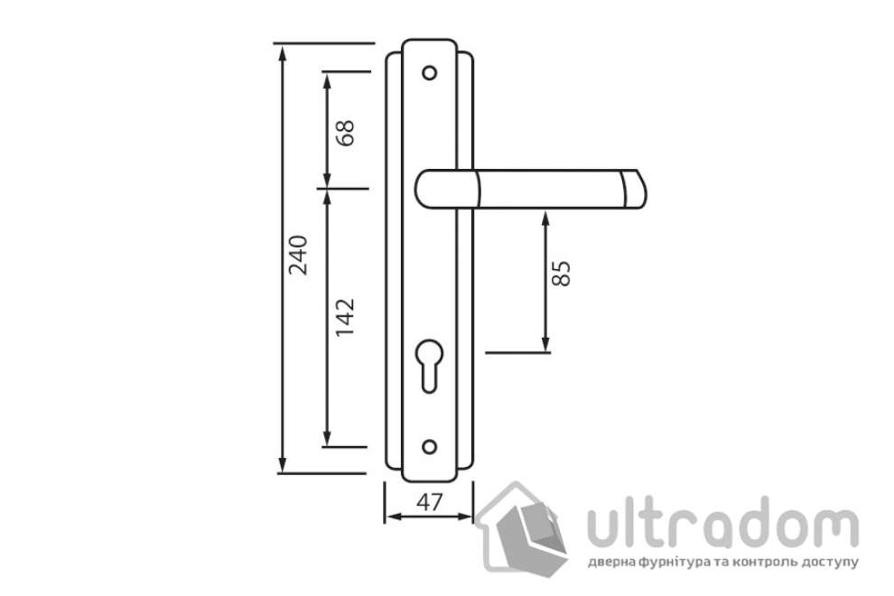 Дверная ручка на планке под ключ (85 мм) SIBA Triesta, мат.никель/хром (Z18 3 22 07)