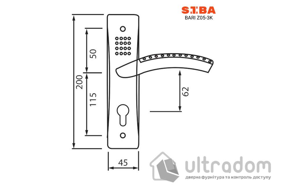 Дверная ручка на планке под ключ 62 мм SIBA Bari, мат.никель/золото (Z05 3K 22 90)