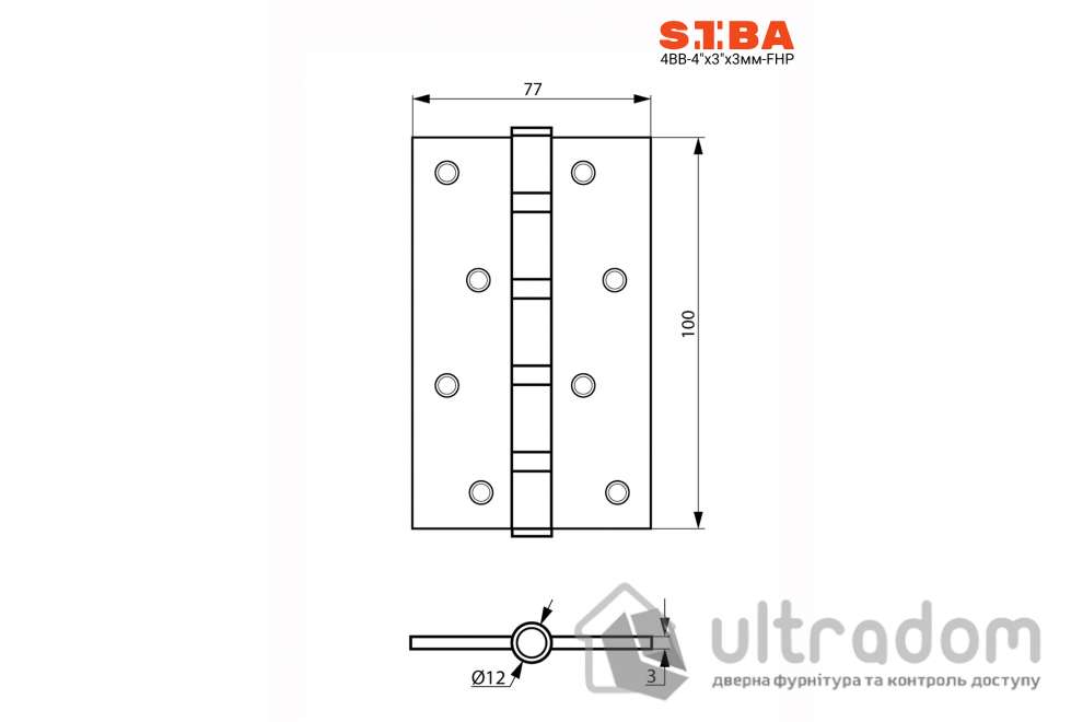 Петля дверная SIBA 100 мм универсальная стальная, матовый кофе (4 BB 4" X 3" Х 3MM FHP CF)