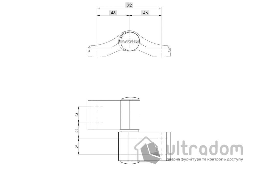 Петля для алюминиевых дверей WALA WX 92 мм СИММЕТРИЧНАЯ (Jocker 92 mm)