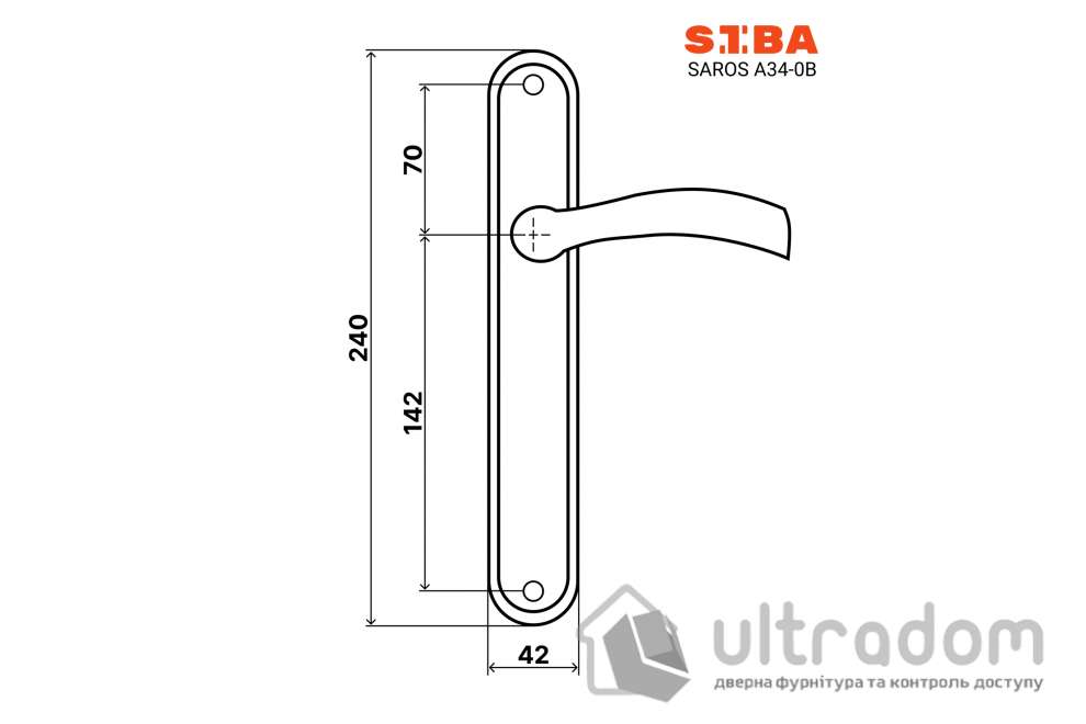 Ручка межкомнатная проходная на планке SIBA SAROS, античная бронза (A34 0B 80 80)