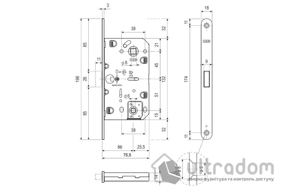 Врезной магнитный замок WC AGB Mediana Polaris XT, 96/50 мм, античная бронза (B06102.50.12)