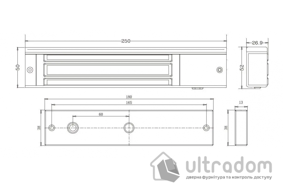 Электромагнитный замок SEVEN ML-7750 280 кг для контроля доступа, чёрный