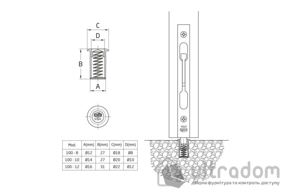 Автоматическая лунка для шпингалета AMIG мод.100 12 x 27 мм