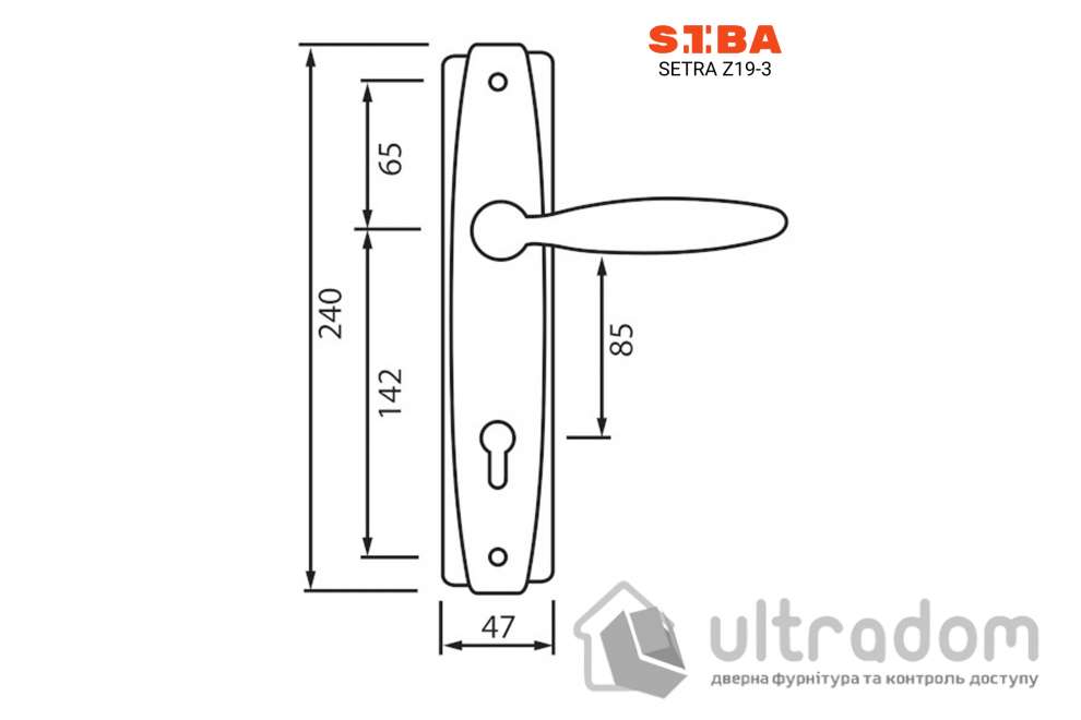 Дверная ручка на планке под ключ (85 мм) SIBA Setra, мат.никель/хром (Z19 3 22 07)