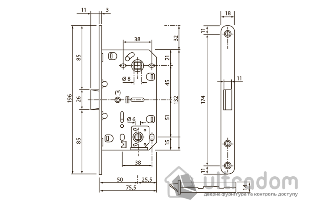 Врезной межкомнатный замок WC SIBA 9650 MSC, матовый хром (SB9650 MSC)