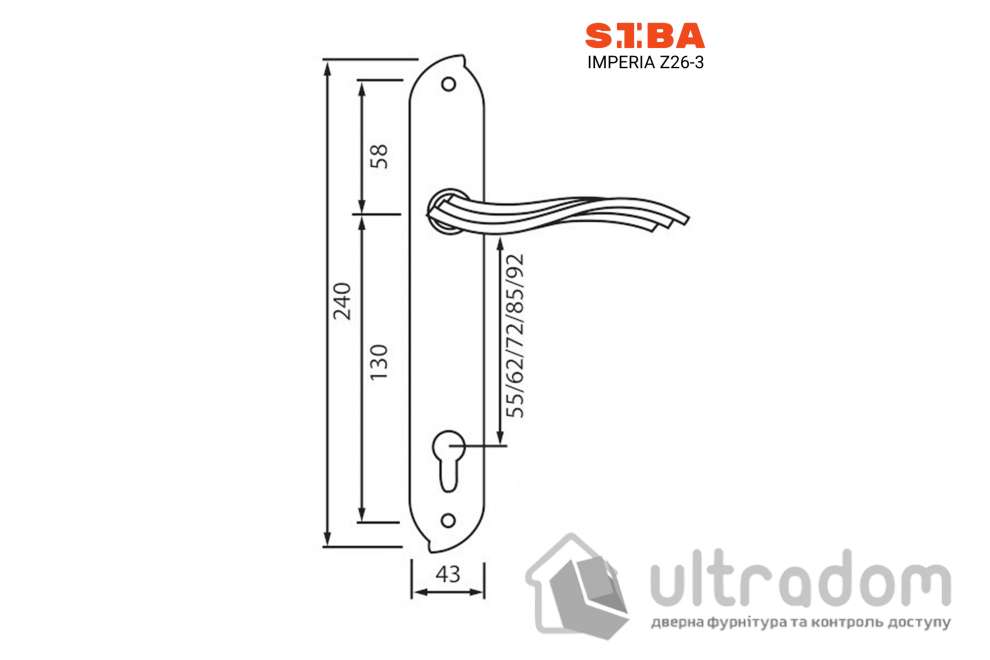 Дверная ручка на планке под ключ (62-92 мм) SIBA Imperia, матовый кофе