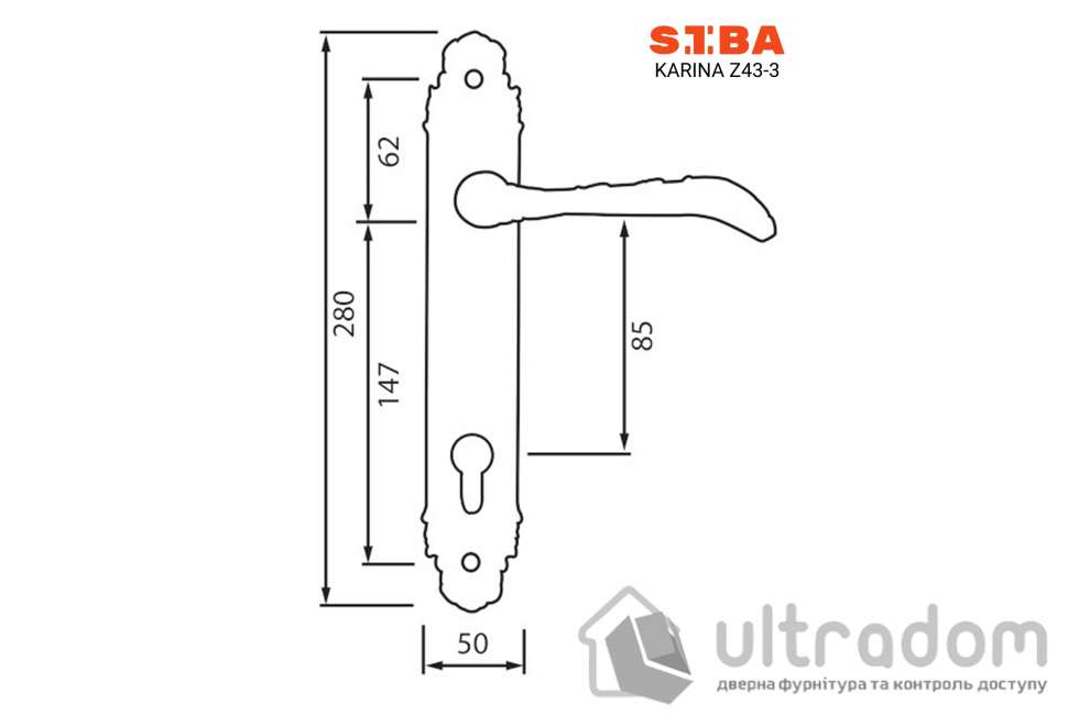 Дверная ручка на планке под ключ (85мм) SIBA Karina, матовый кофе (Z43 3 85 85)