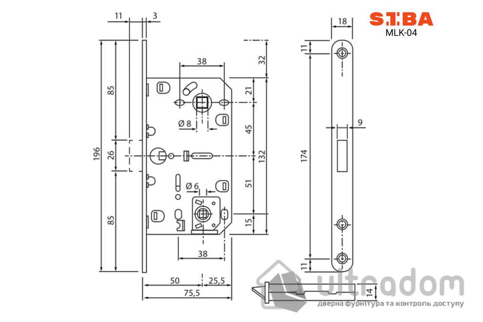 Врезной магнитный замок WC SIBA MLK-04 SN, цвет - матовый никель
