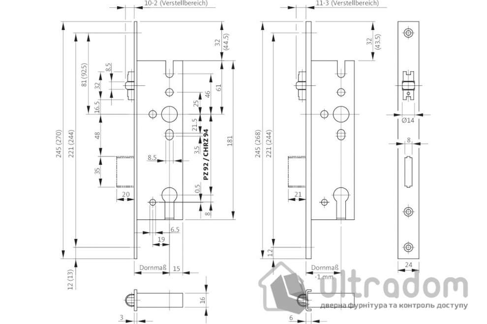 Замок с роликом GU-BKS 1315 B=30 мм, для алюминиевых дверей
