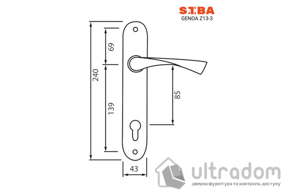 Дверная ручка на планке под ключ (85мм) SIBA Genoa, матовый кофе (Z13 3 85 85)