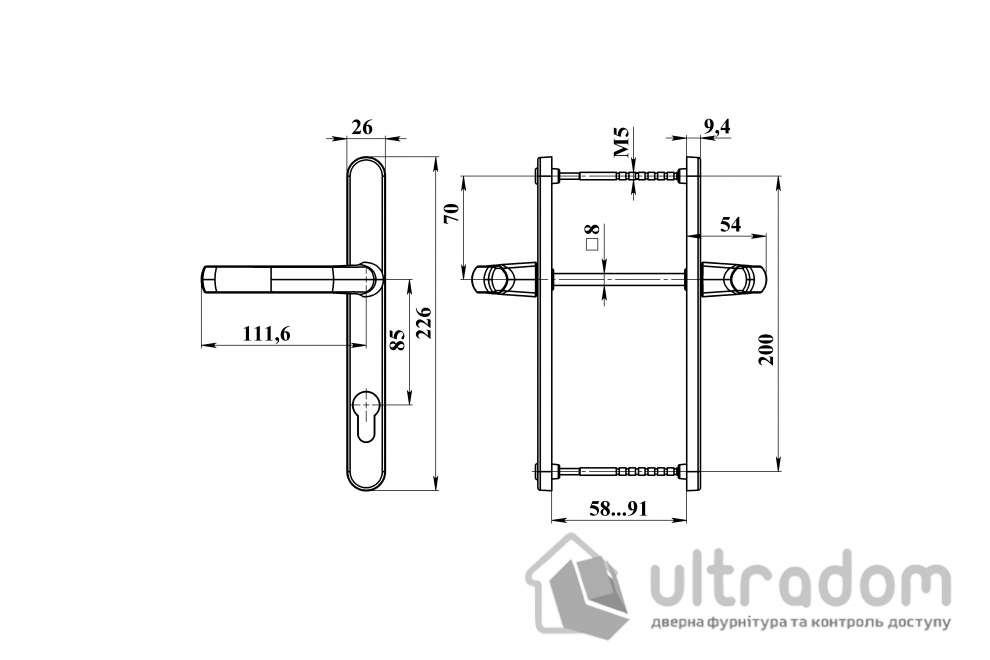 Нажимной гарнитур ASTEX Antey DHS 85/26/200 мм с фиксирующей пружиной, антрацит (TA.0272.0207)